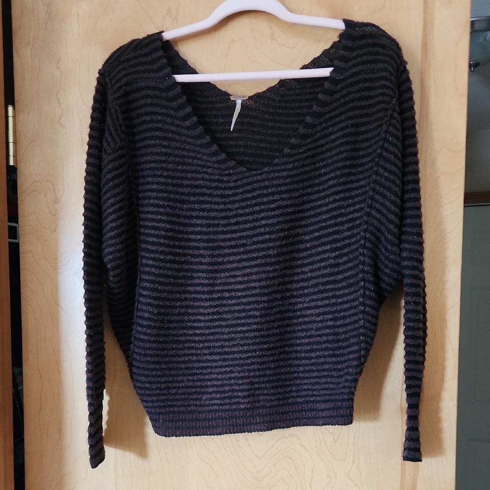 Free People Black and Brown V-Neck Dolman Sweater